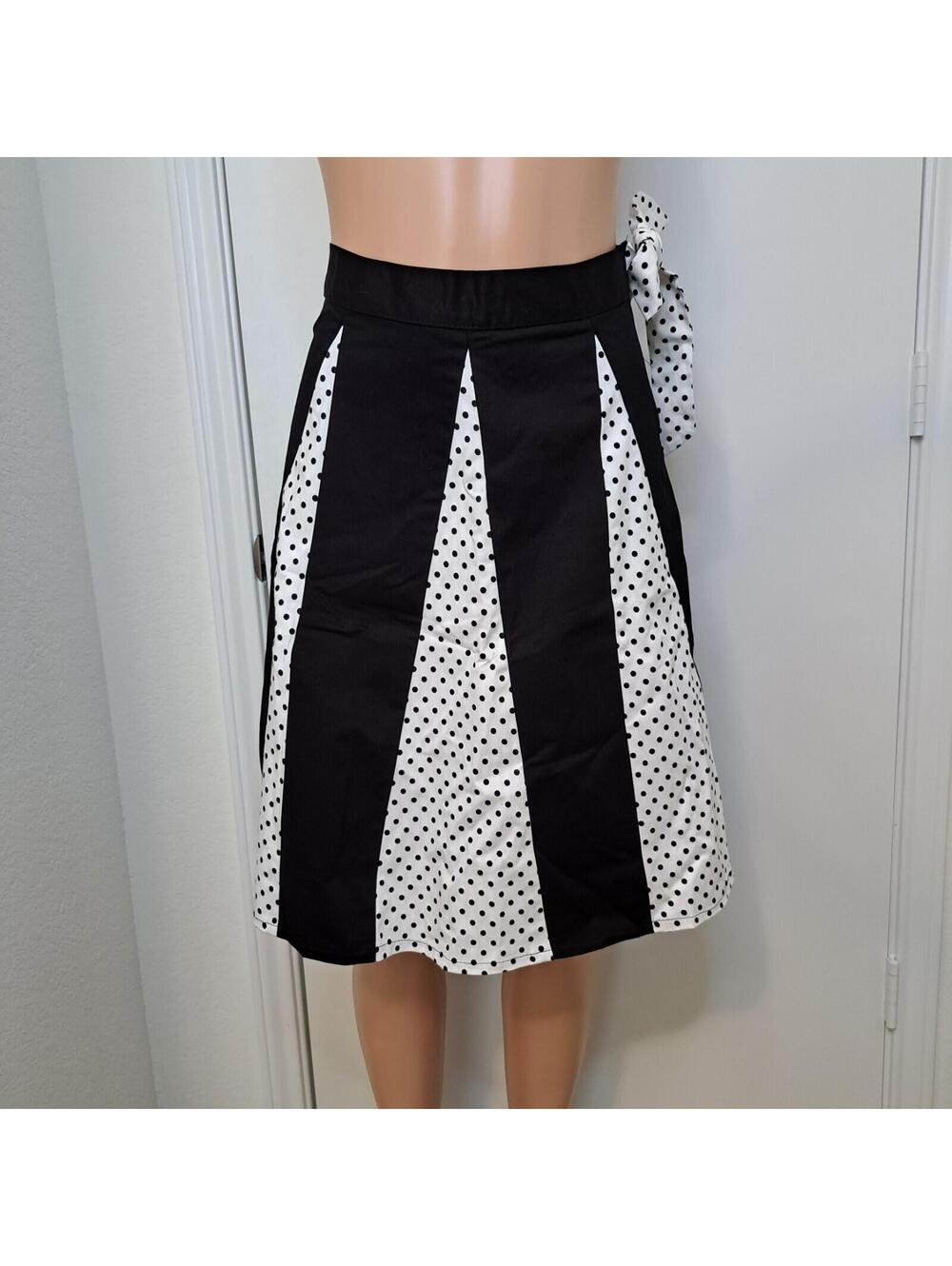 Dead Threads Rockabilly Skirt Goth Long A Line Polka Dot Black White Bow